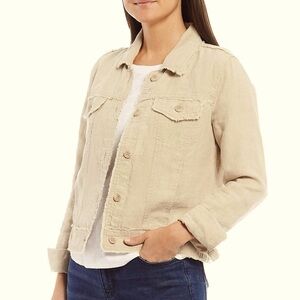 TOMMY BAHAMA Sz L Khaki 100% Linen Long Sleeve Button Down Jacket EUC